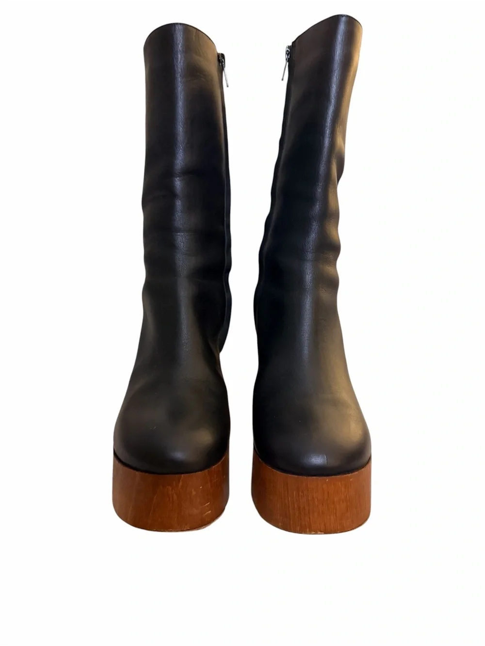 Gia Borghini x Rosie Black Leather Wood Platform Boots EU 40 US 10